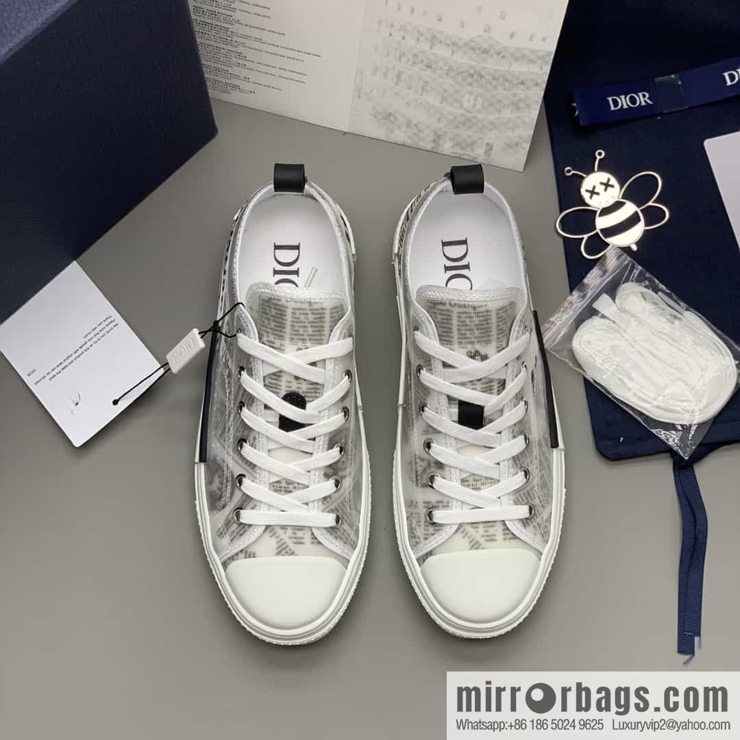 Dior Unisex low-top shoes with clear mesh fabric inserts and grey Oblique printed canvas