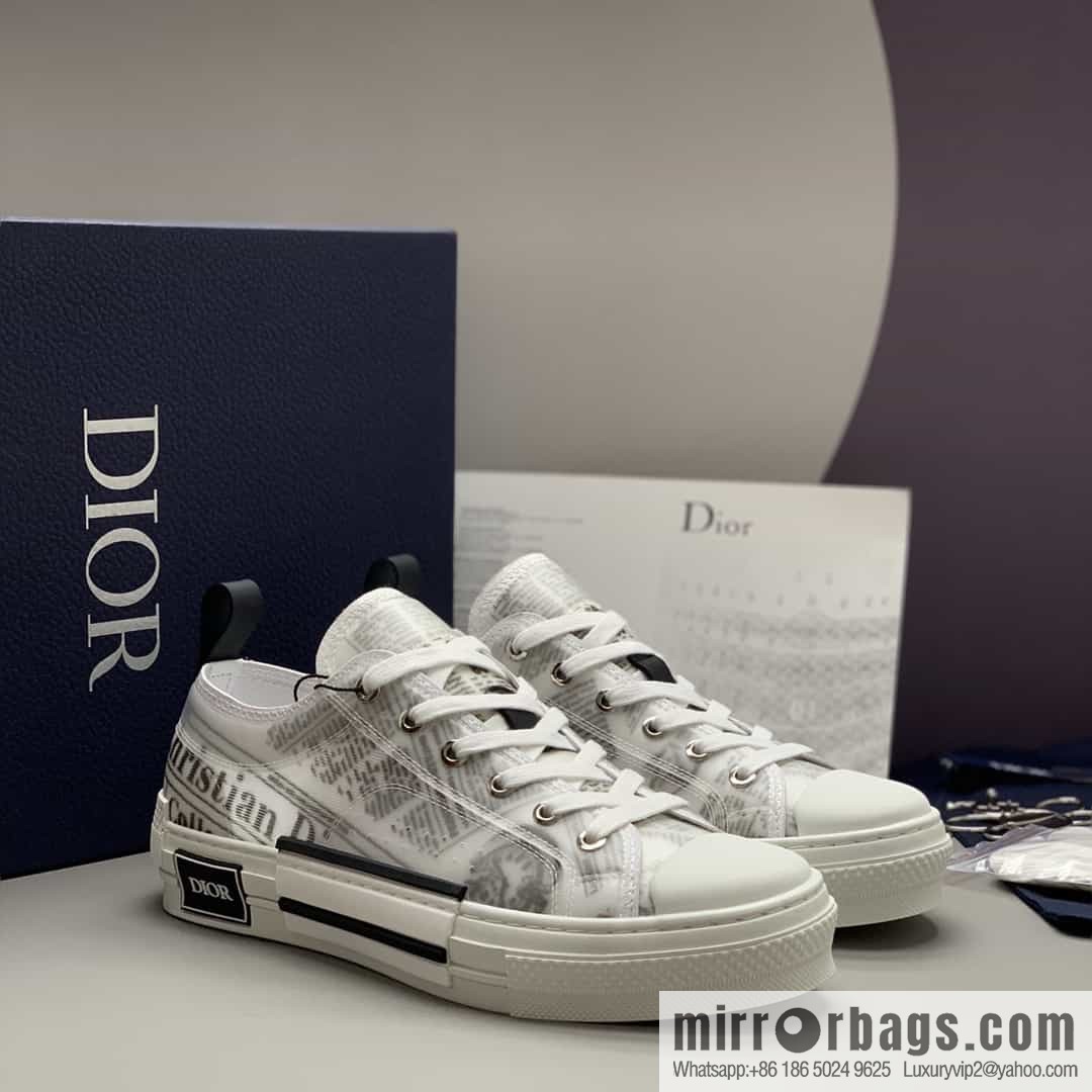Dior Unisex low-top shoes with clear mesh fabric inserts and grey Oblique printed canvas