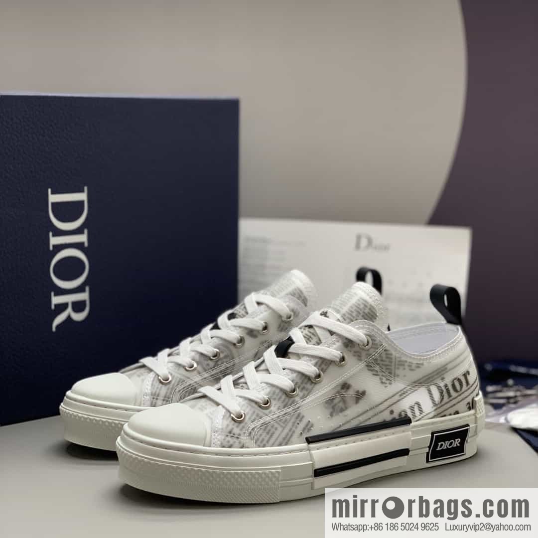 Dior Unisex low-top shoes with clear mesh fabric inserts and grey Oblique printed canvas