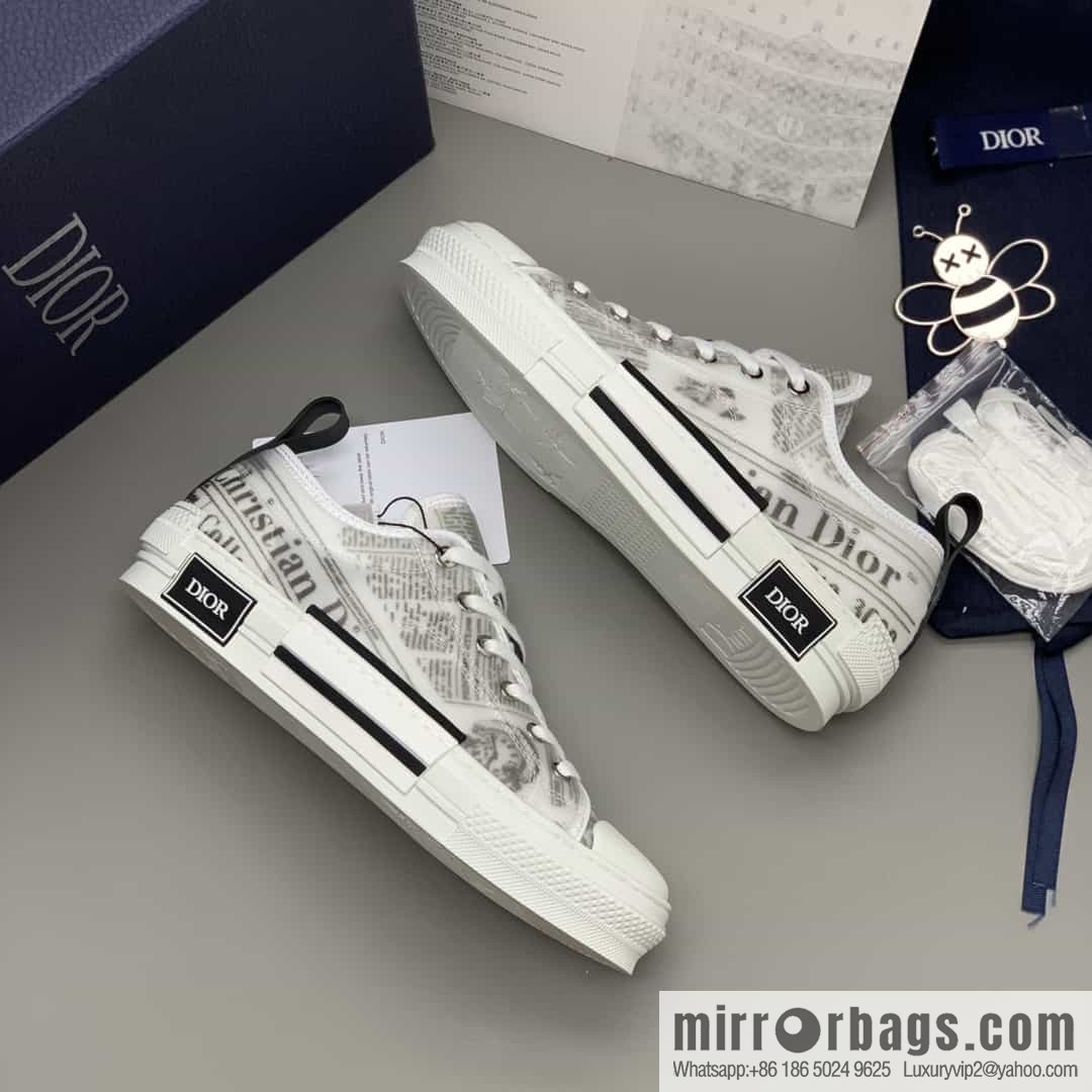 Dior Unisex low-top shoes with clear mesh fabric inserts and grey Oblique printed canvas