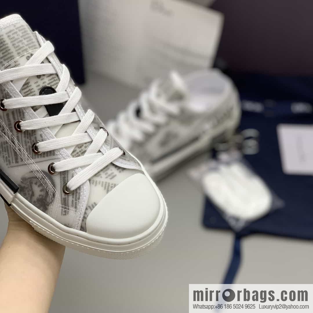 Dior Unisex low-top shoes with clear mesh fabric inserts and grey Oblique printed canvas
