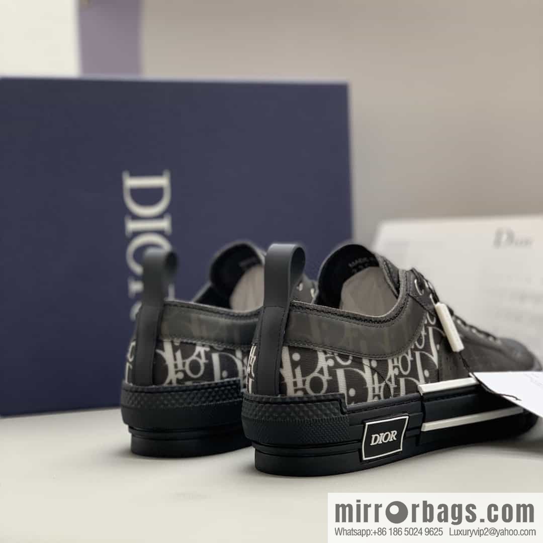Dior Unisex low-top shoes with clear mesh fabric inserts and grey Oblique printed canvas