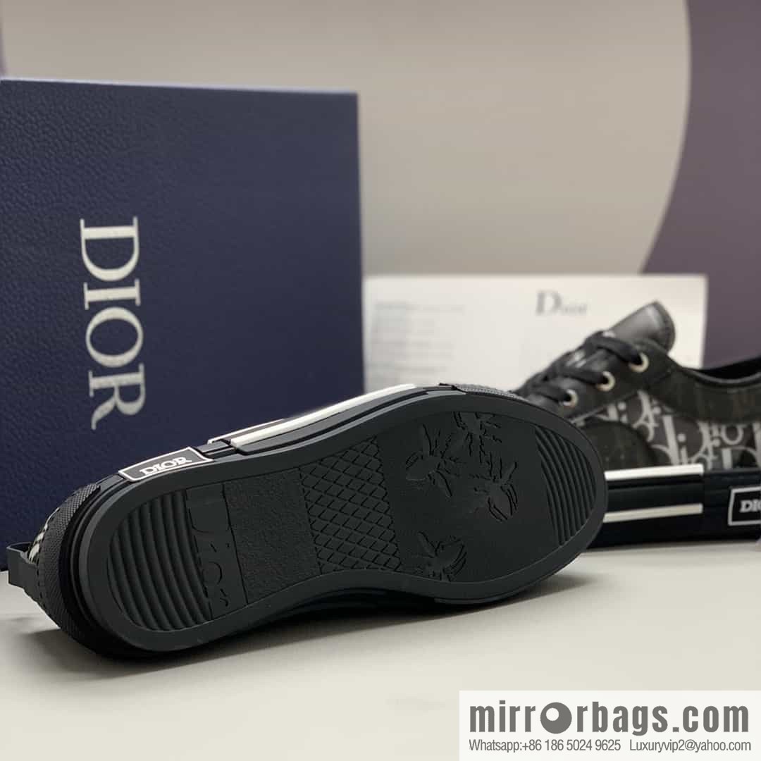 Dior Unisex low-top shoes with clear mesh fabric inserts and grey Oblique printed canvas