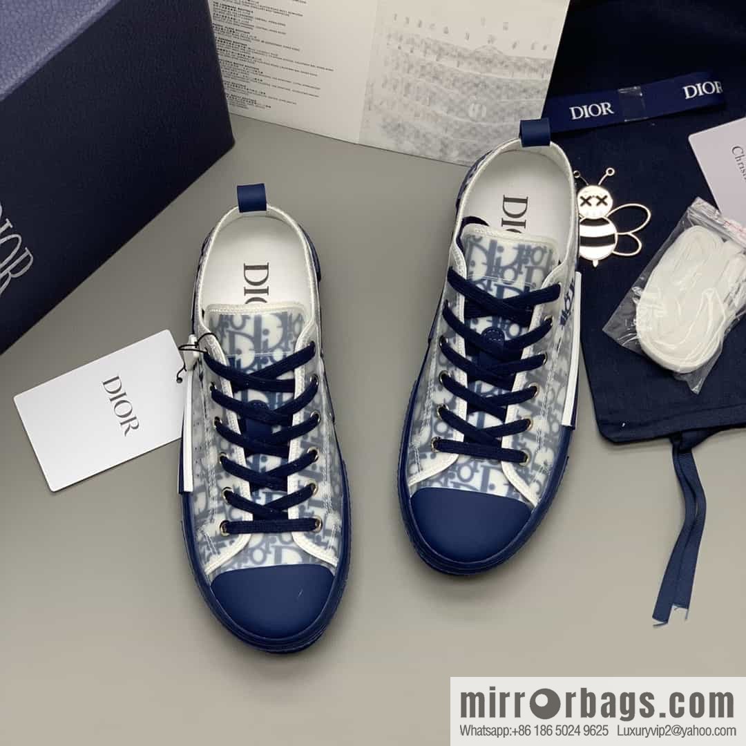 Dior Unisex low-top shoes with clear mesh fabric inserts and grey Oblique printed canvas