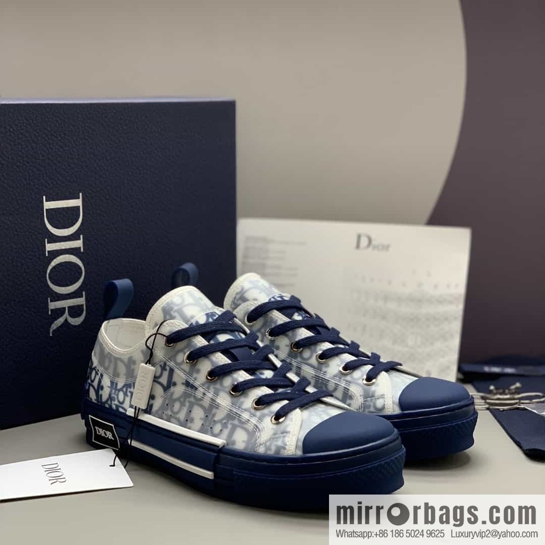 Dior Unisex low-top shoes with clear mesh fabric inserts and grey Oblique printed canvas
