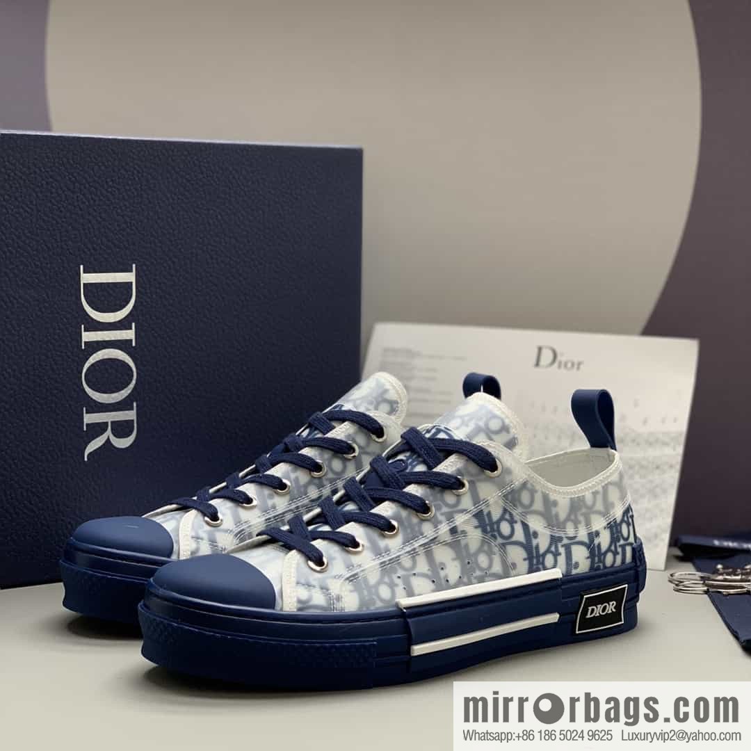 Dior Unisex low-top shoes with clear mesh fabric inserts and grey Oblique printed canvas
