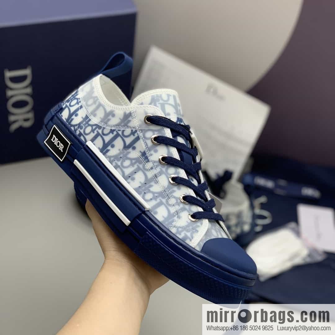 Dior Unisex low-top shoes with clear mesh fabric inserts and grey Oblique printed canvas