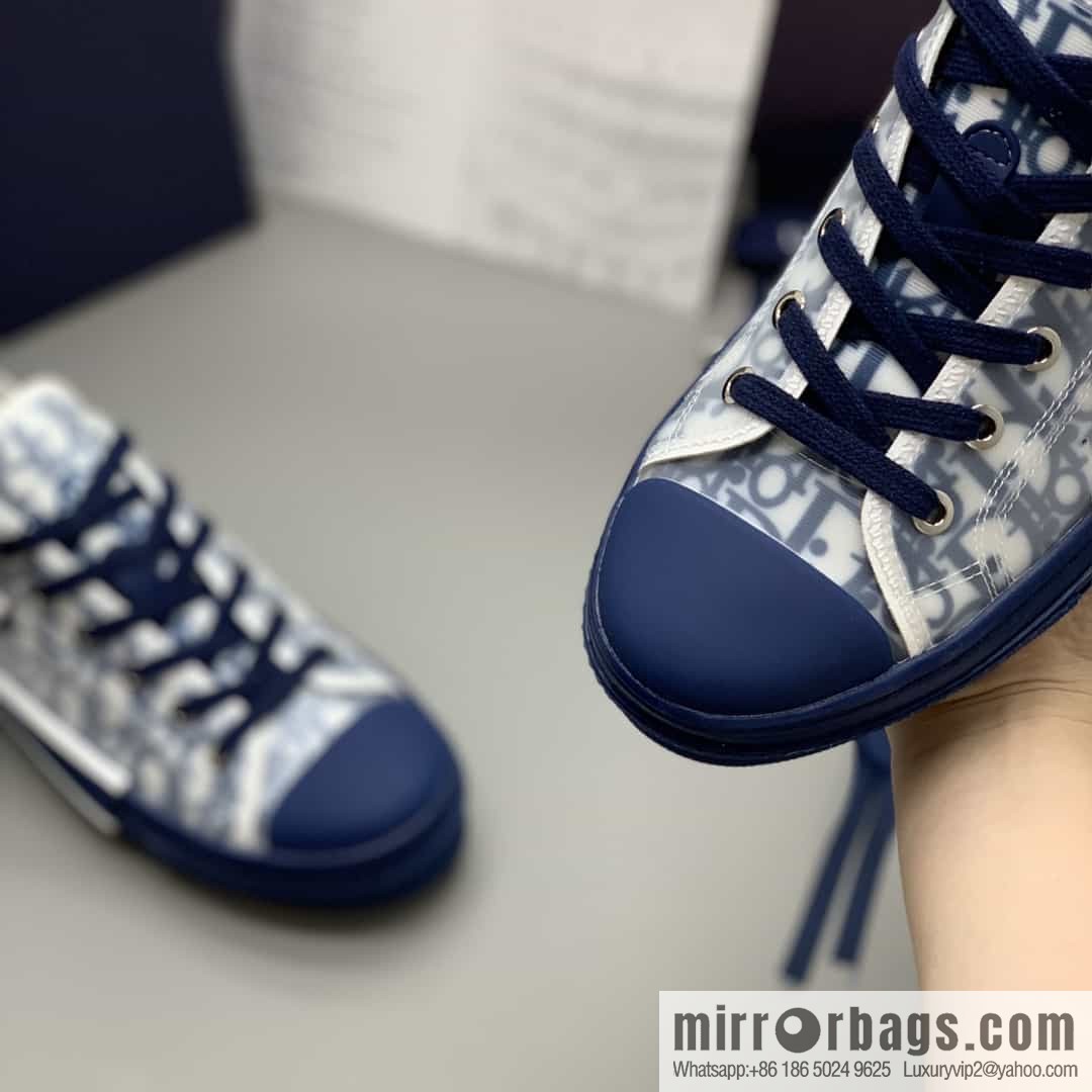 Dior Unisex low-top shoes with clear mesh fabric inserts and grey Oblique printed canvas