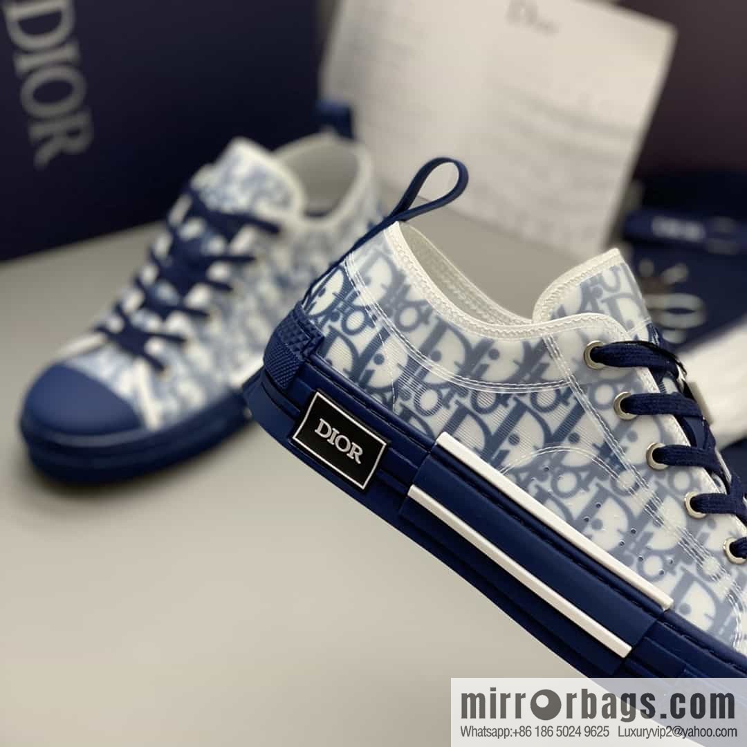 Dior Unisex low-top shoes with clear mesh fabric inserts and grey Oblique printed canvas