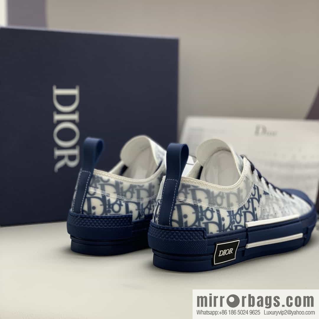 Dior Unisex low-top shoes with clear mesh fabric inserts and grey Oblique printed canvas
