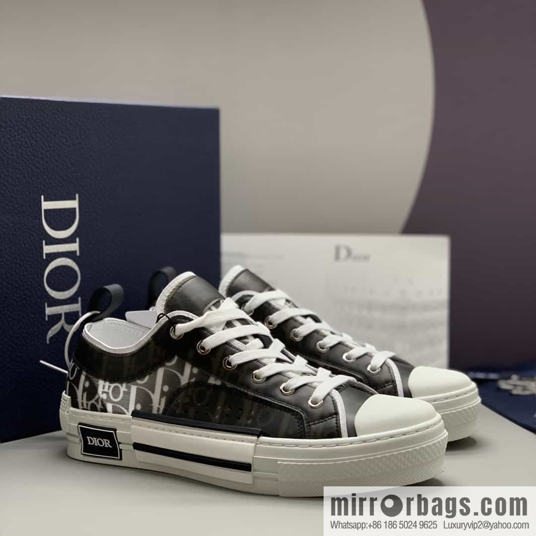 Dior Unisex low-top shoes with clear mesh fabric inserts and grey Oblique printed canvas