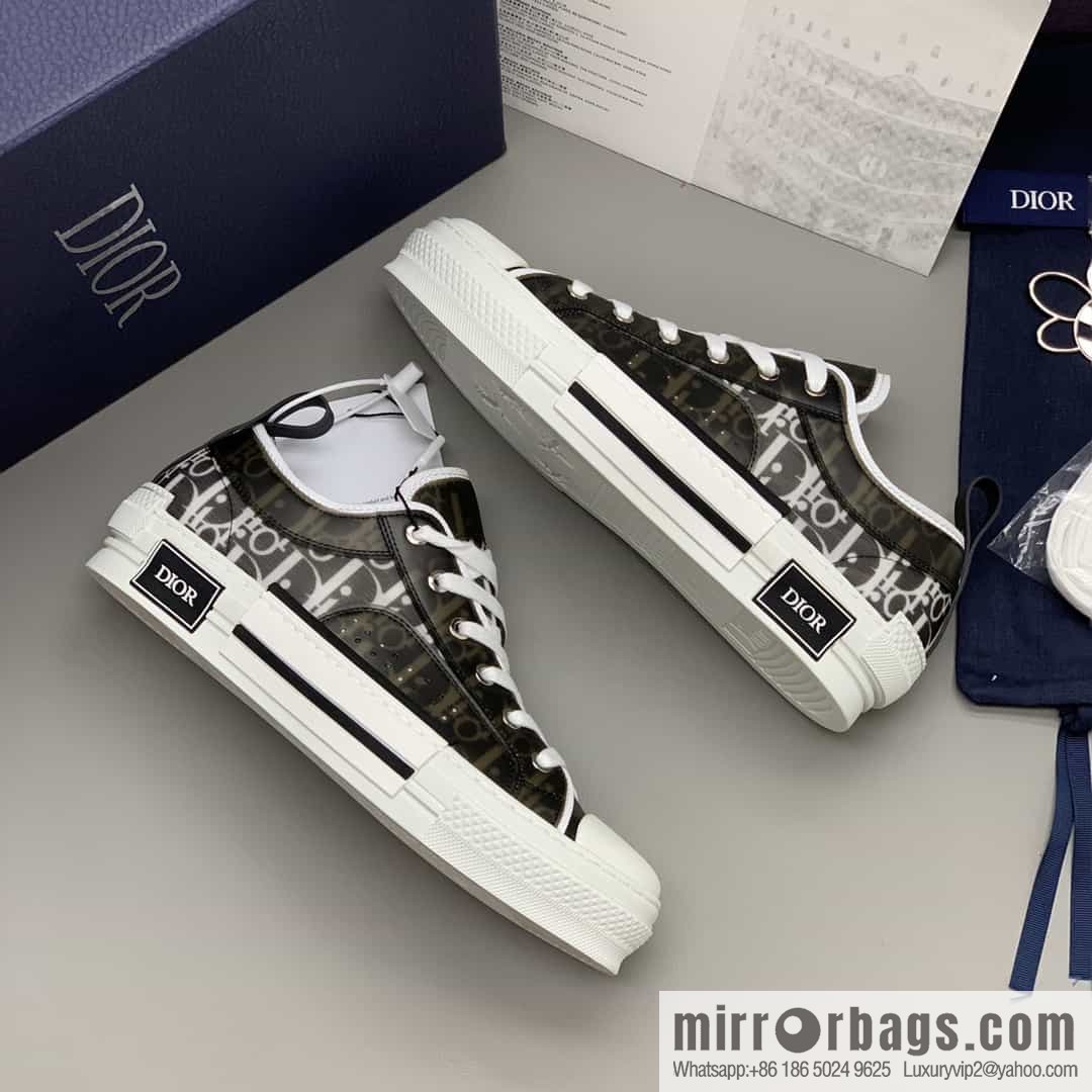 Dior Unisex low-top shoes with clear mesh fabric inserts and grey Oblique printed canvas