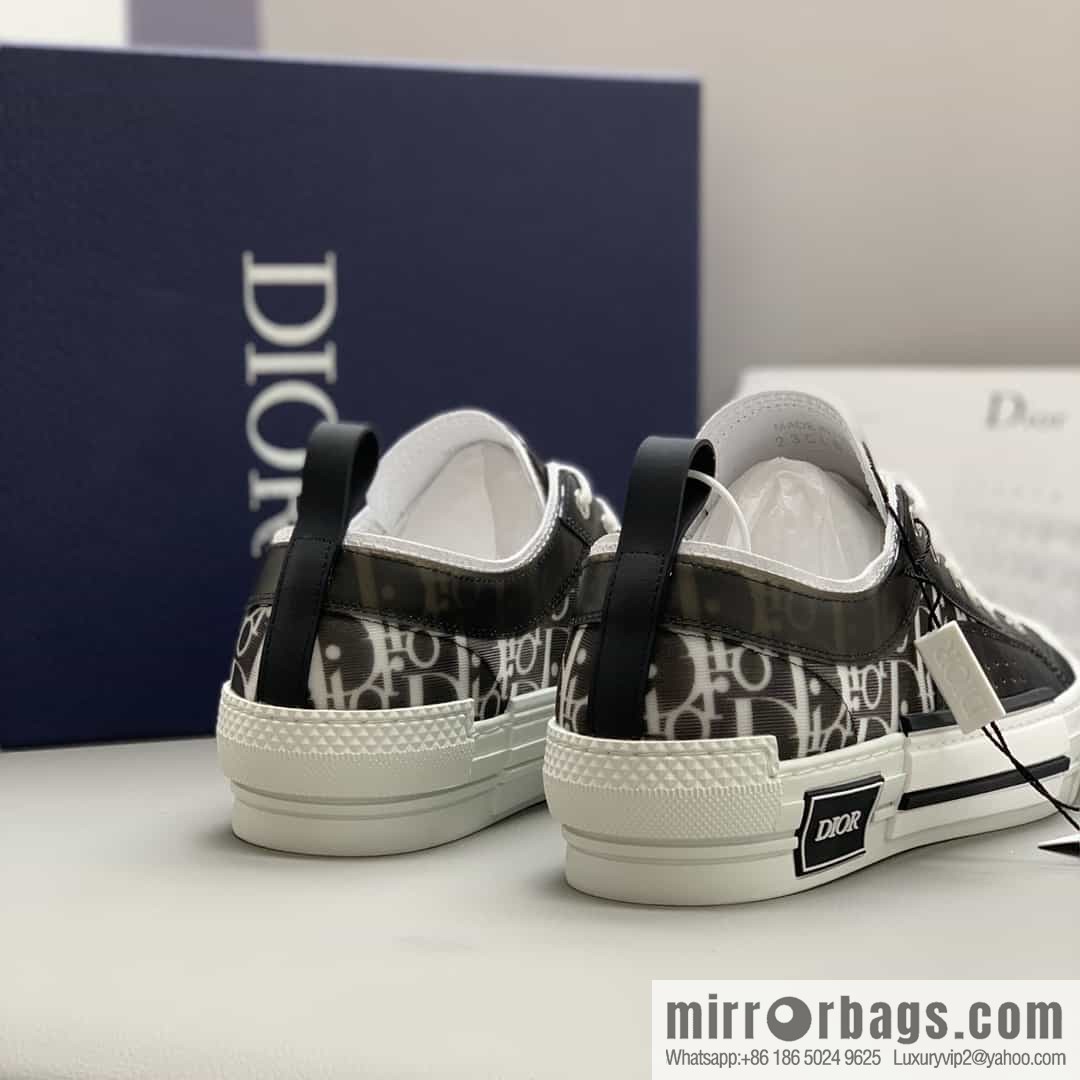 Dior Unisex low-top shoes with clear mesh fabric inserts and grey Oblique printed canvas