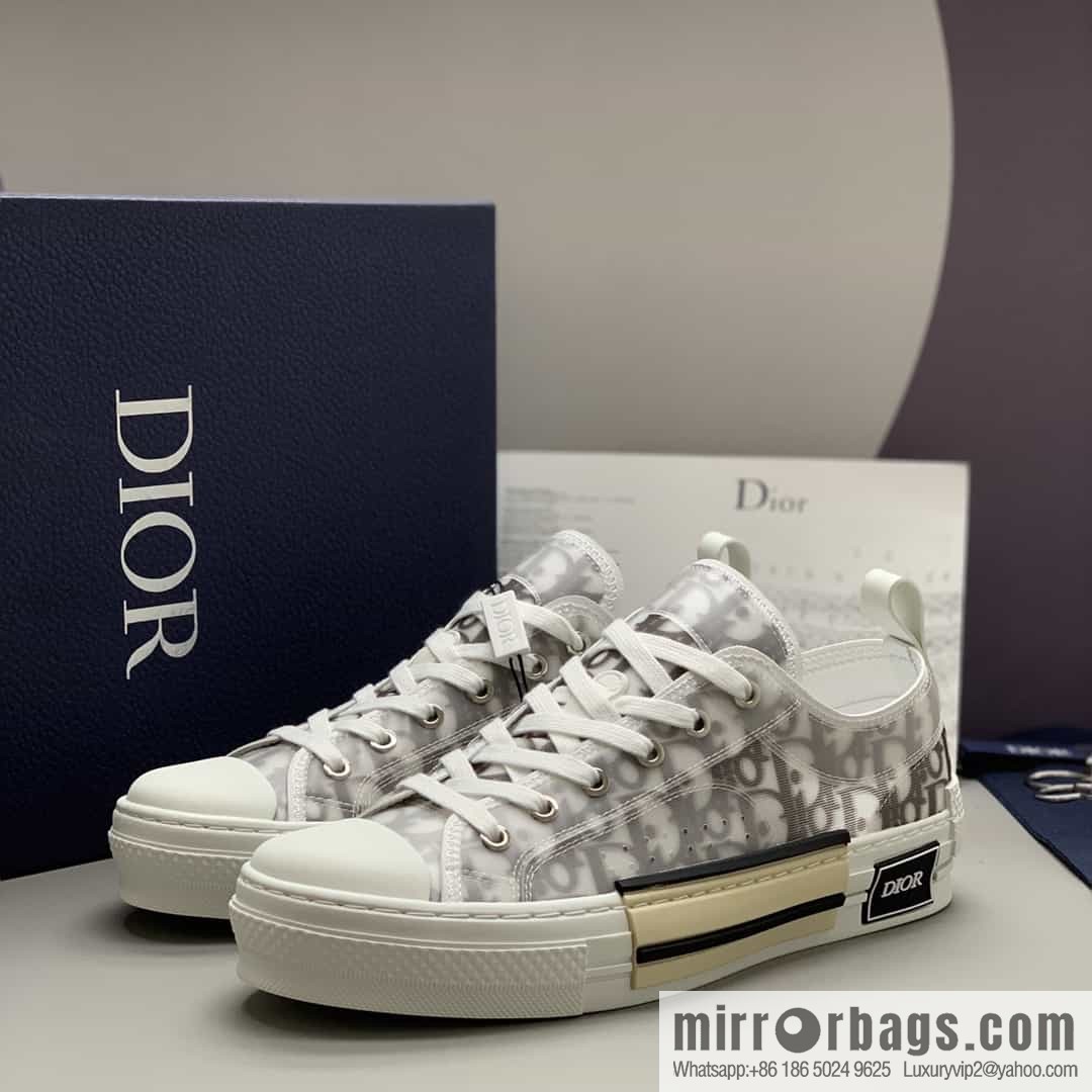 Dior Unisex low-top shoes with clear mesh fabric inserts and grey Oblique printed canvas