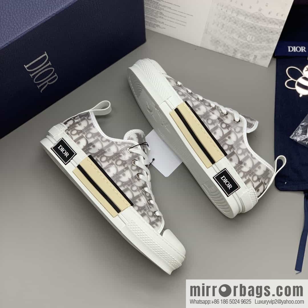 Dior Unisex low-top shoes with clear mesh fabric inserts and grey Oblique printed canvas