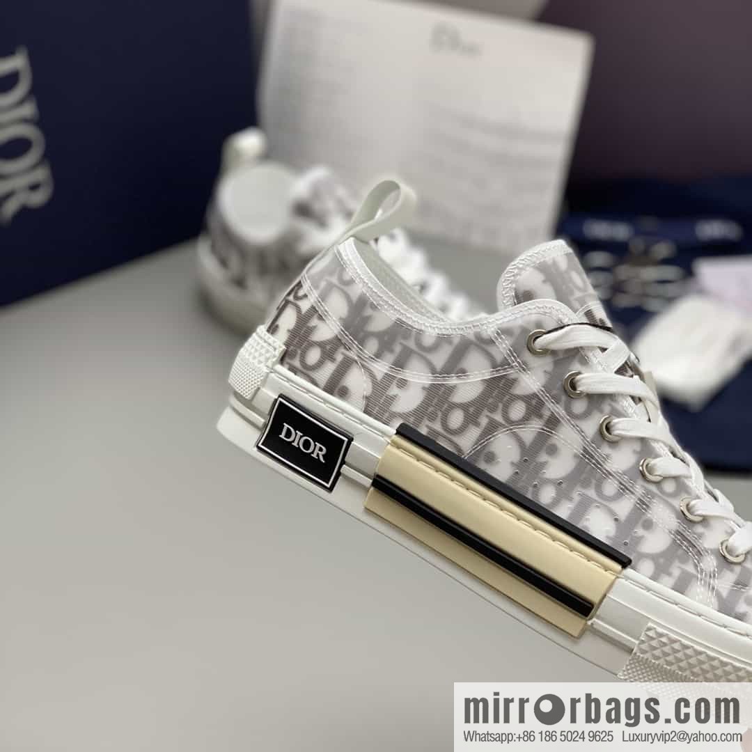 Dior Unisex low-top shoes with clear mesh fabric inserts and grey Oblique printed canvas