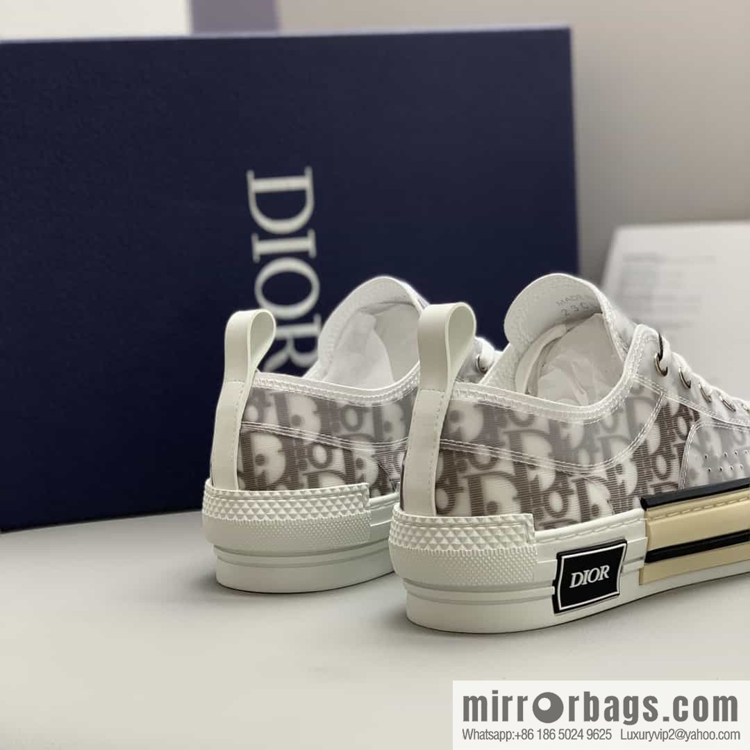 Dior Unisex low-top shoes with clear mesh fabric inserts and grey Oblique printed canvas