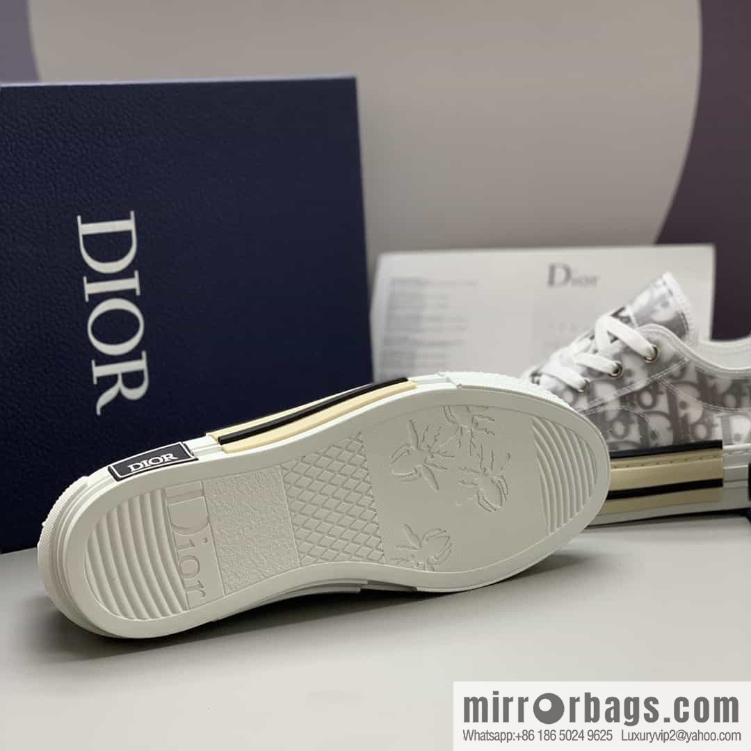 Dior Unisex low-top shoes with clear mesh fabric inserts and grey Oblique printed canvas