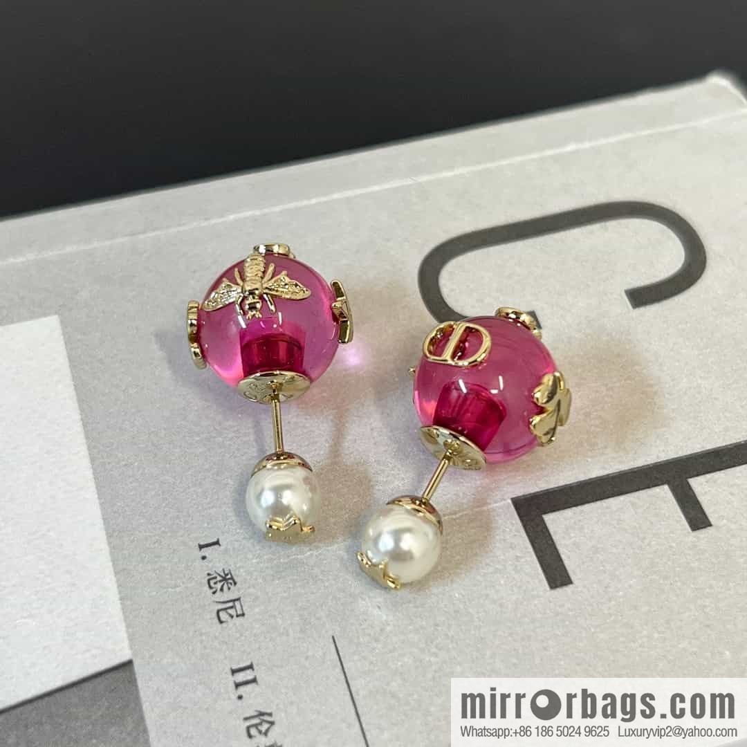 New ☑️ DIOR pearl pink bead stud earrings