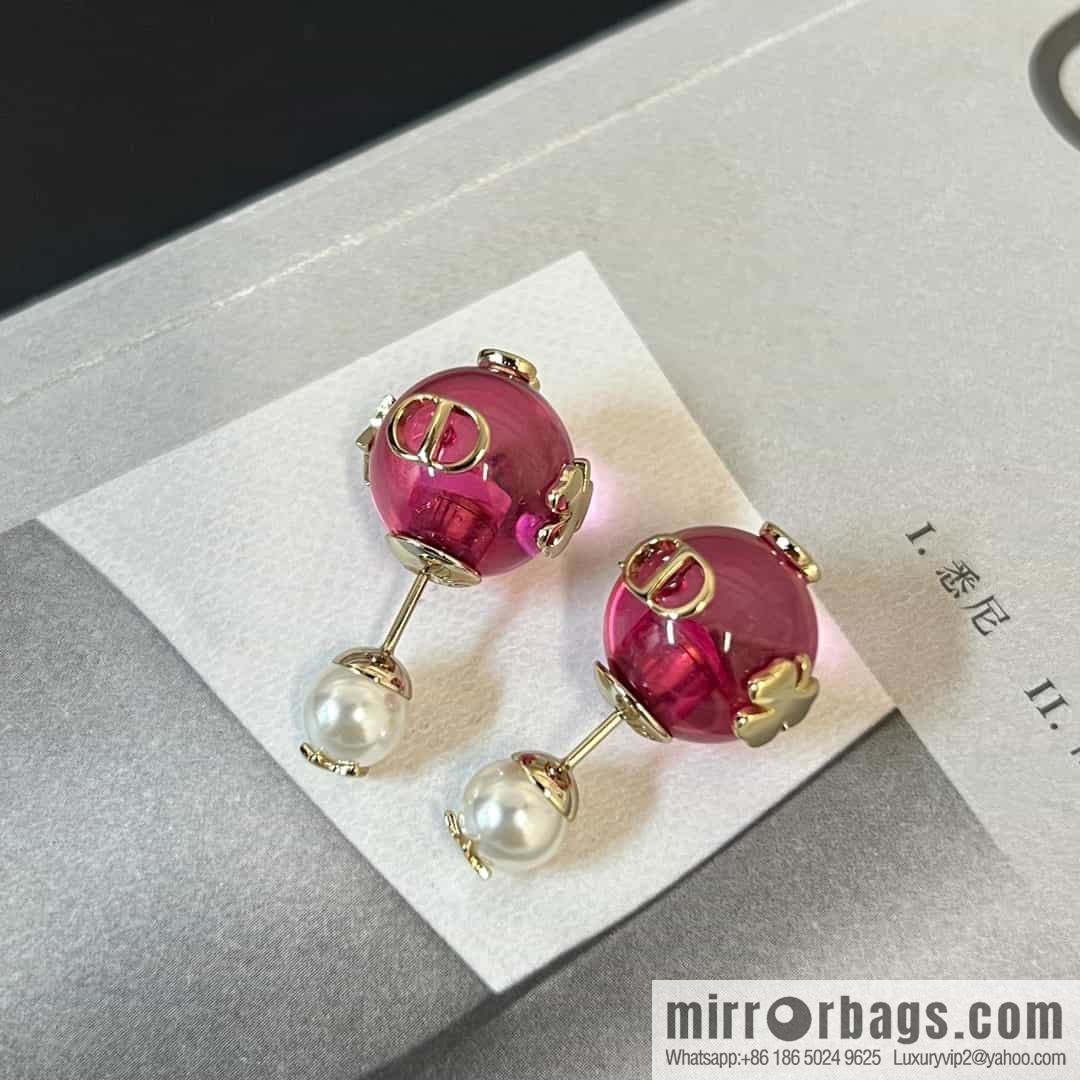 New ☑️ DIOR pearl pink bead stud earrings