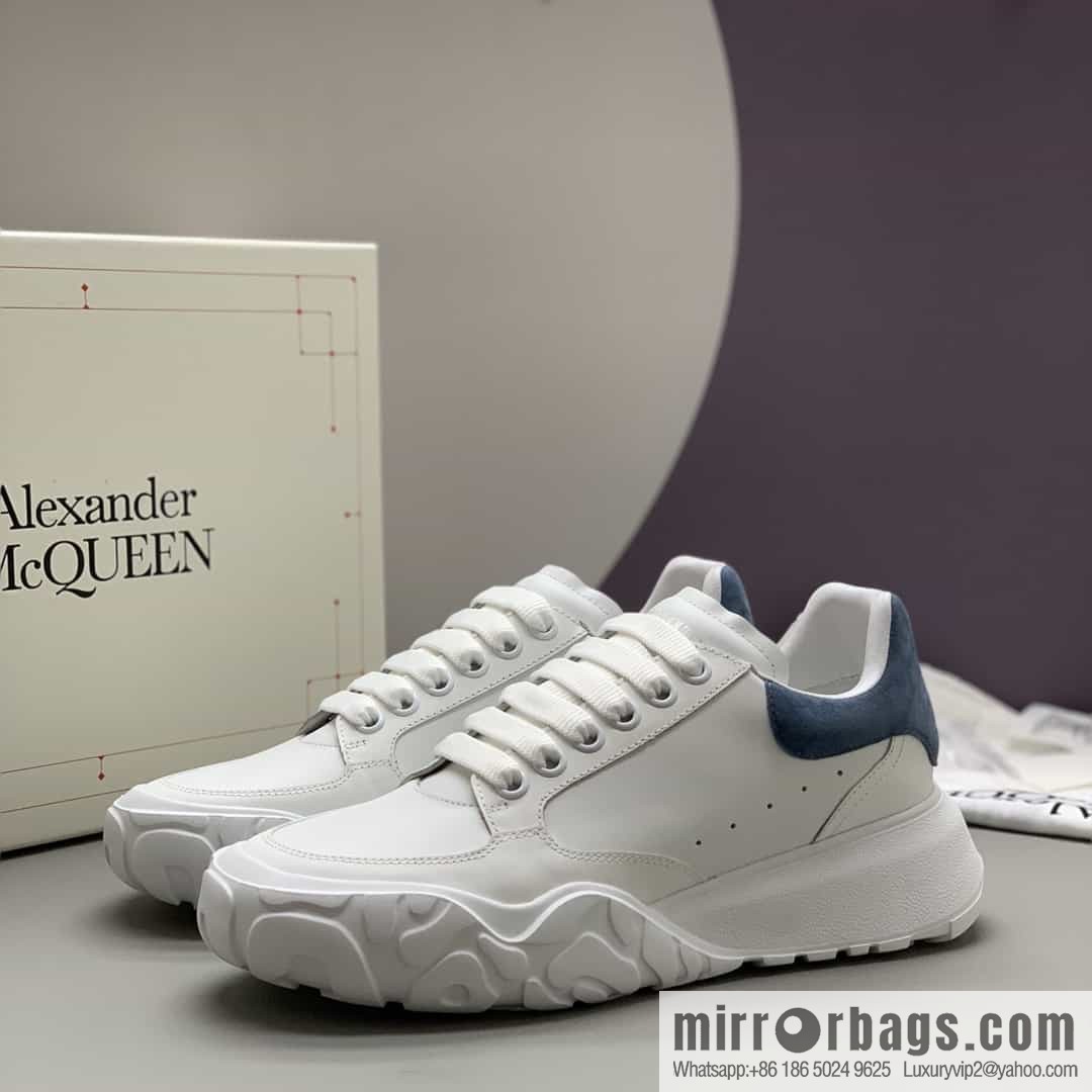 McQueen, leather, heel blue matte leather patchwork His & Hers sneakers