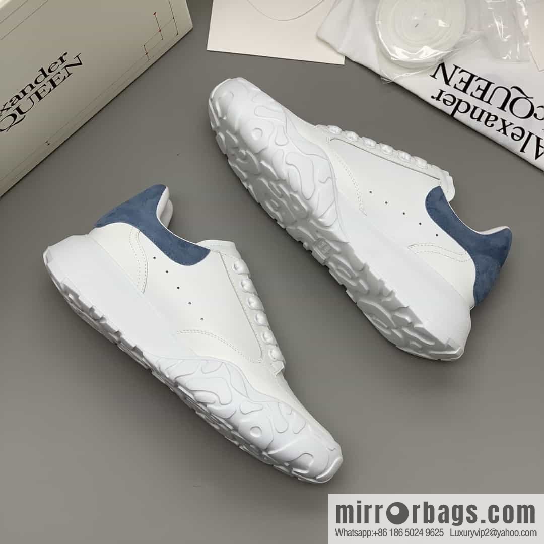 McQueen, leather, heel blue matte leather patchwork His & Hers sneakers