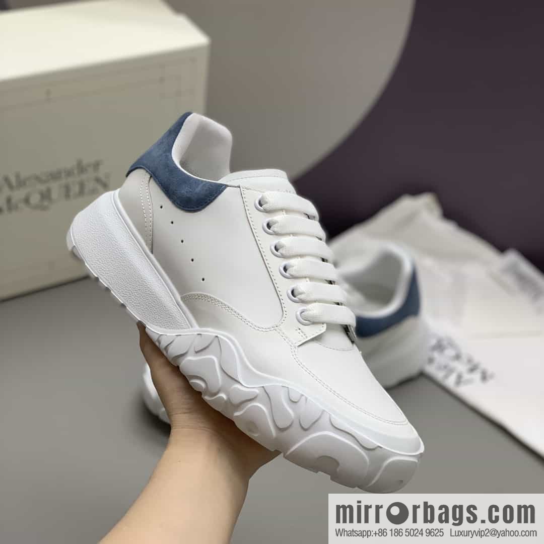 McQueen, leather, heel blue matte leather patchwork His & Hers sneakers