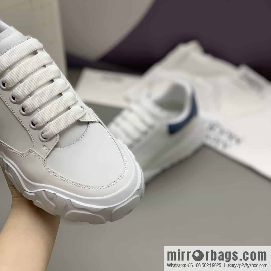 McQueen, leather, heel blue matte leather patchwork His & Hers sneakers