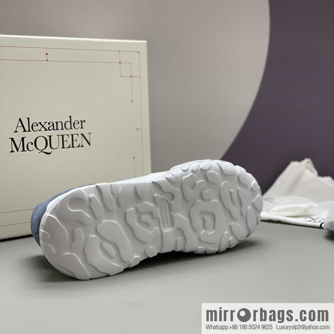 McQueen, leather, heel blue matte leather patchwork His & Hers sneakers