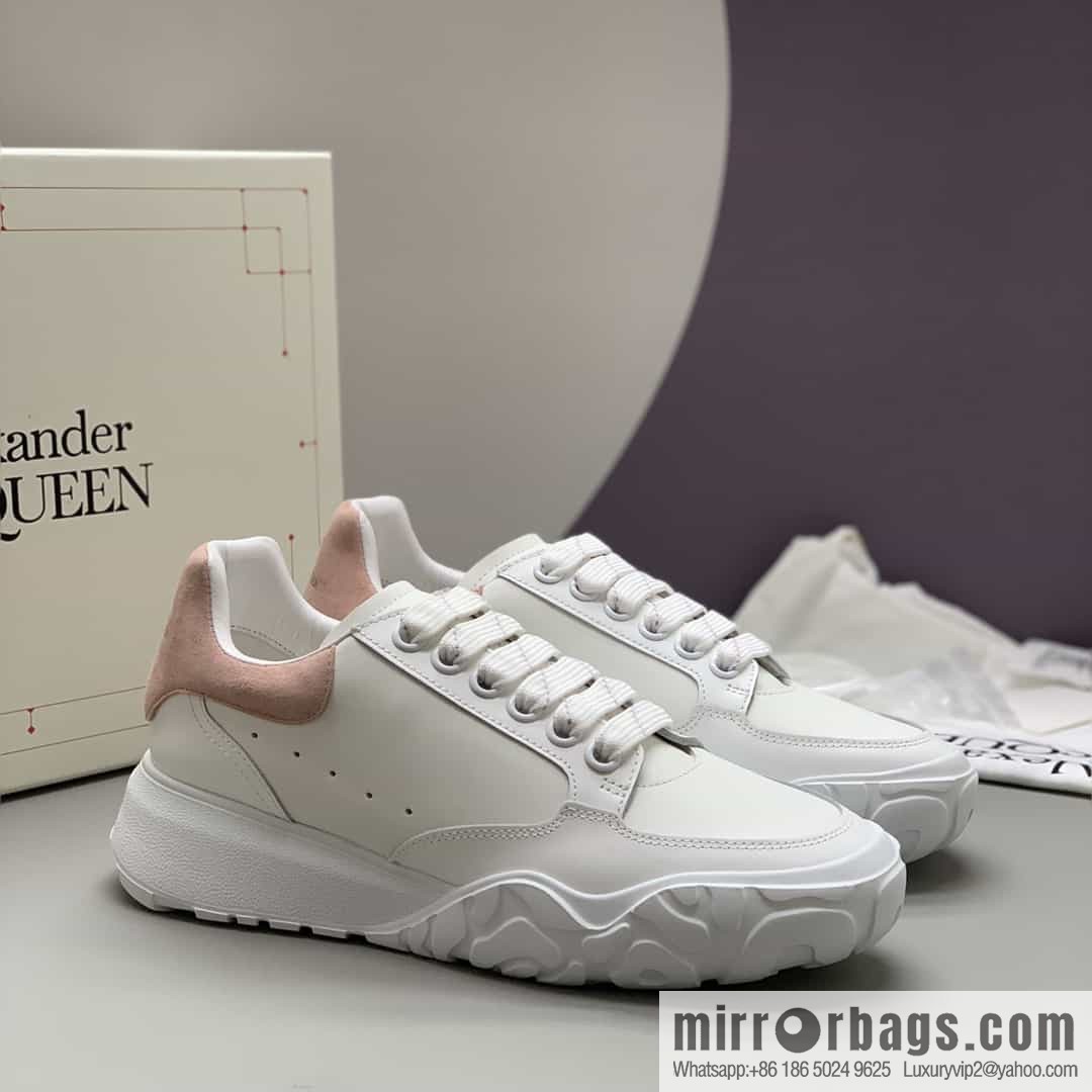 McQueen, leather material, heel pink matte leather patchwork women's sneakers
