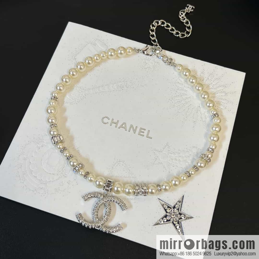 New ☑️ Chanel Full Diamond Double C Pearl Necklace