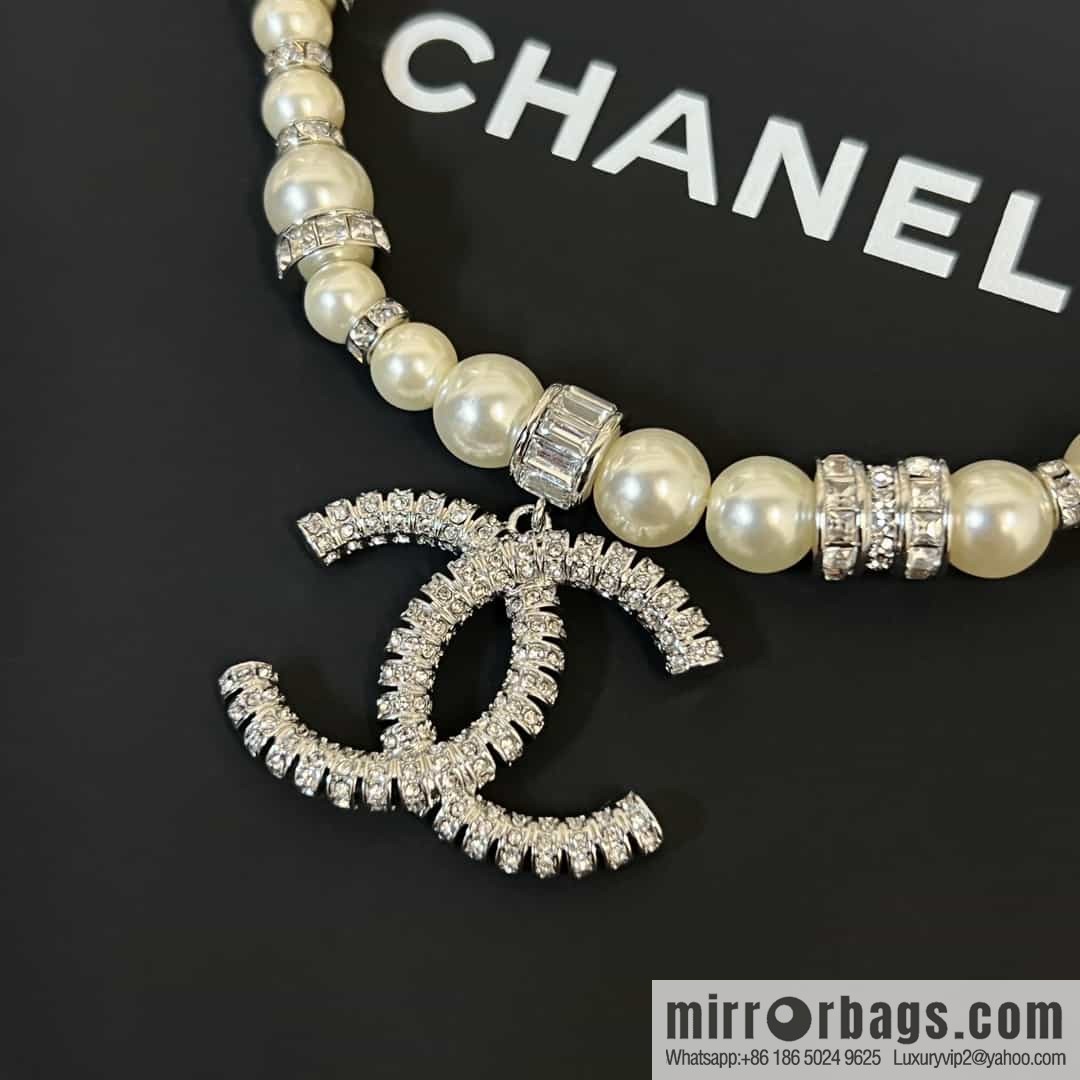 New ☑️ Chanel Full Diamond Double C Pearl Necklace
