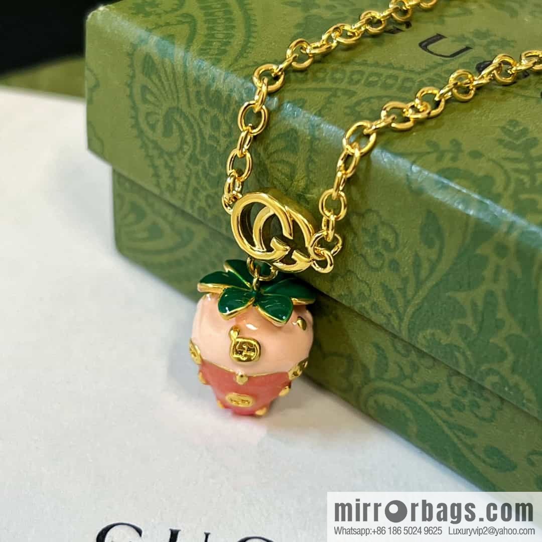 New Gucci Gucci strawberry 🍓 double G necklace stud earrings