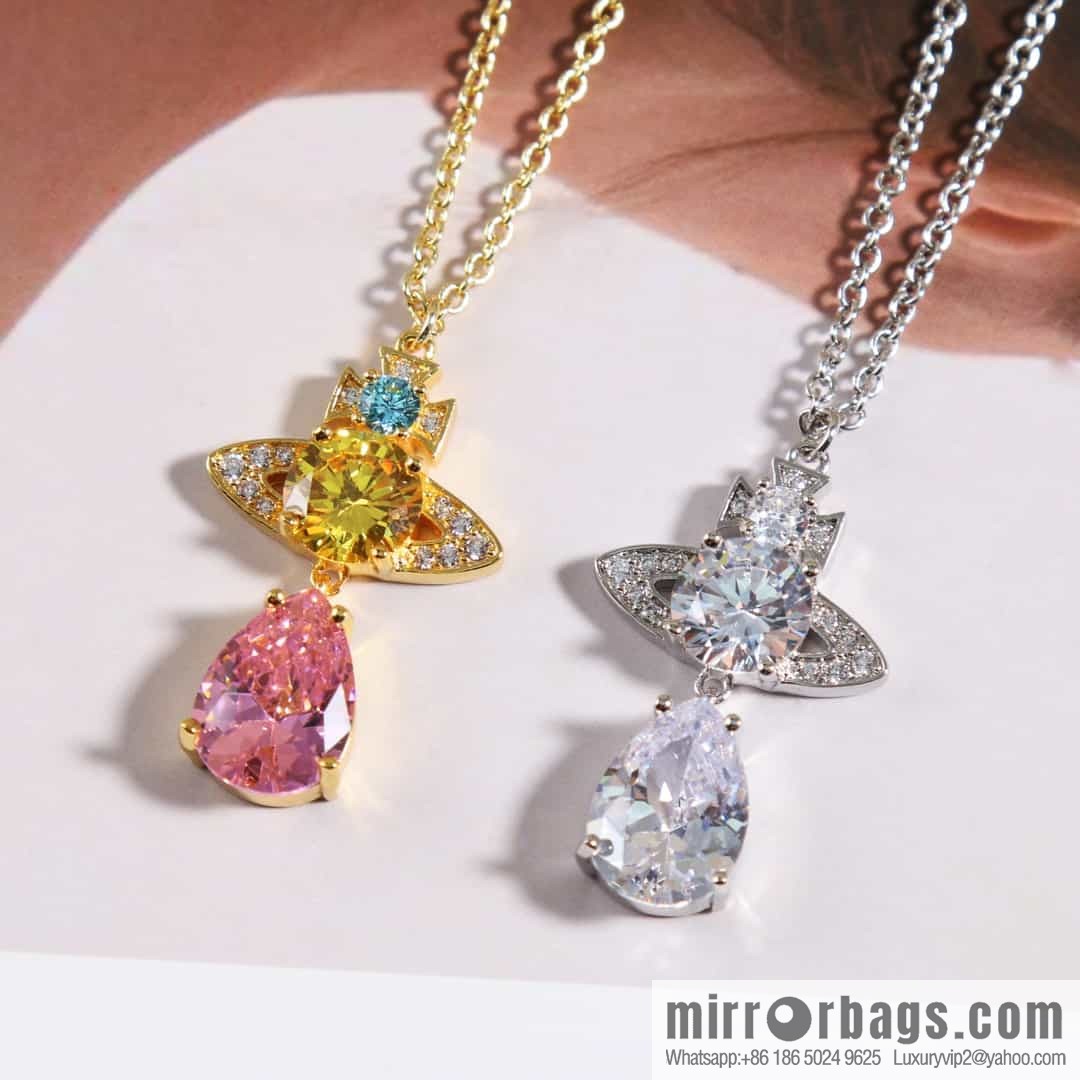 New ☑️ Vivienne Westwood Queen Mother Saturn Water Drop Diamond Necklace