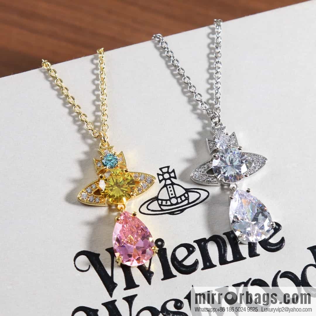 New ☑️ Vivienne Westwood Queen Mother Saturn Water Drop Diamond Necklace