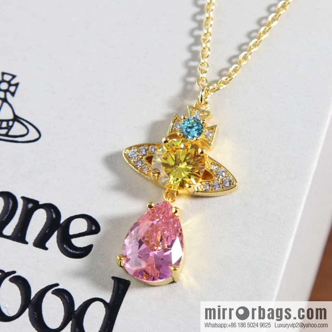 New ☑️ Vivienne Westwood Queen Mother Saturn Water Drop Diamond Necklace