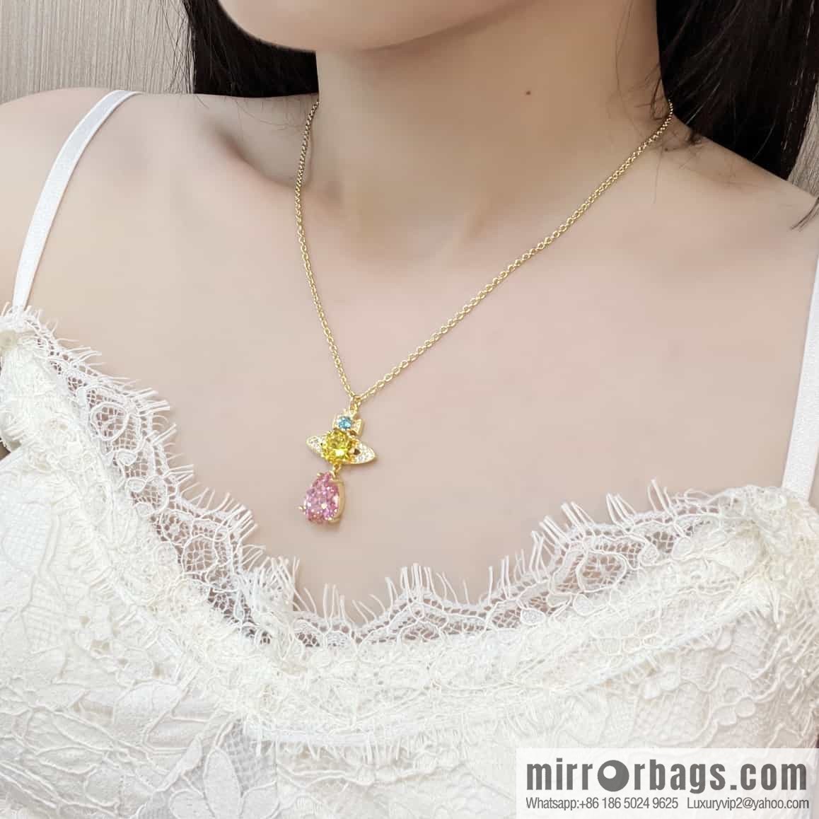 New ☑️ Vivienne Westwood Queen Mother Saturn Water Drop Diamond Necklace