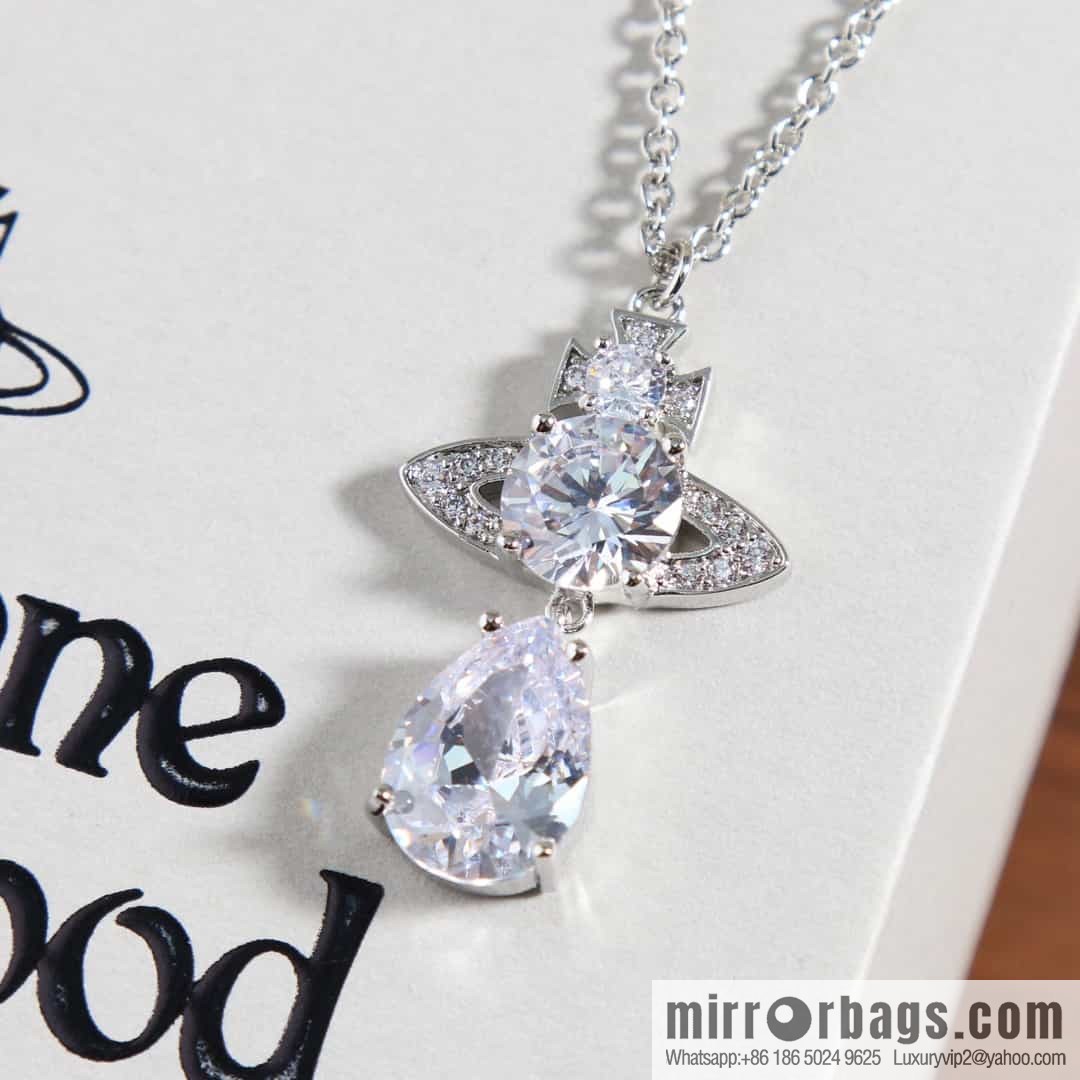 New ☑️ Vivienne Westwood Queen Mother Saturn Water Drop Diamond Necklace