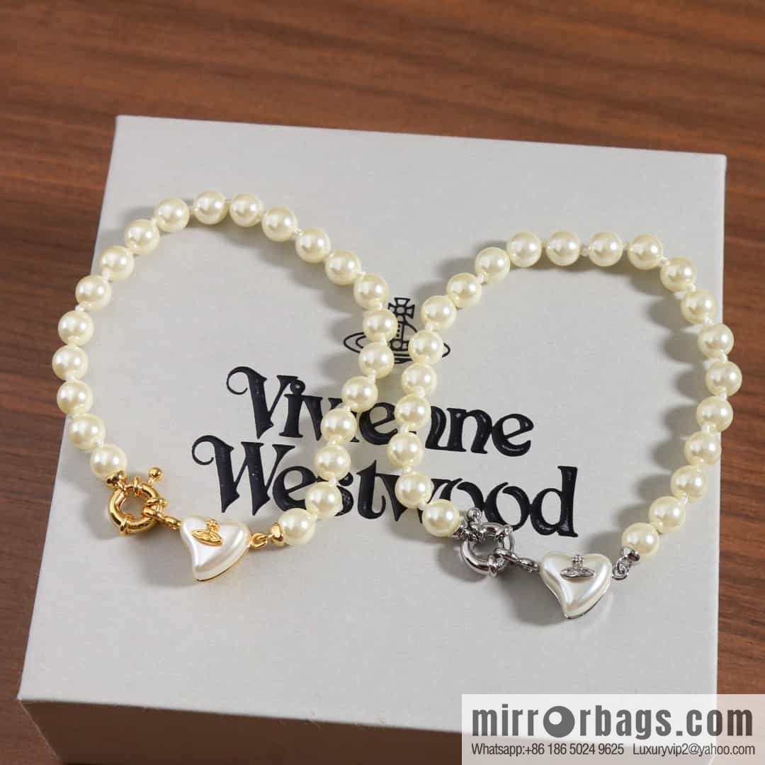 New ☑️ Vivienne Westwood Queen Mother peach heart love Saturn pearl bracelet