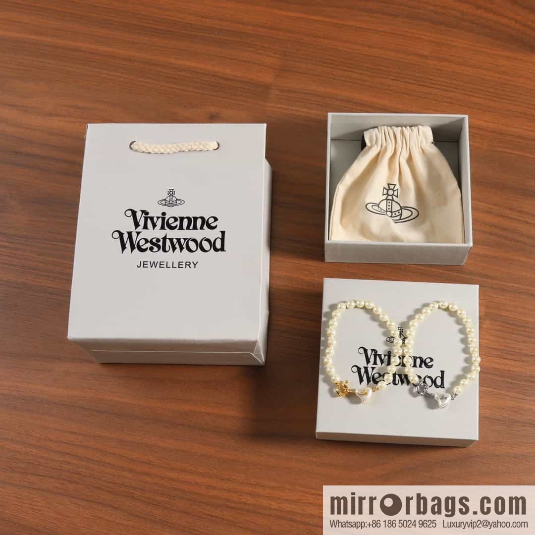 New ☑️ Vivienne Westwood Queen Mother peach heart love Saturn pearl bracelet