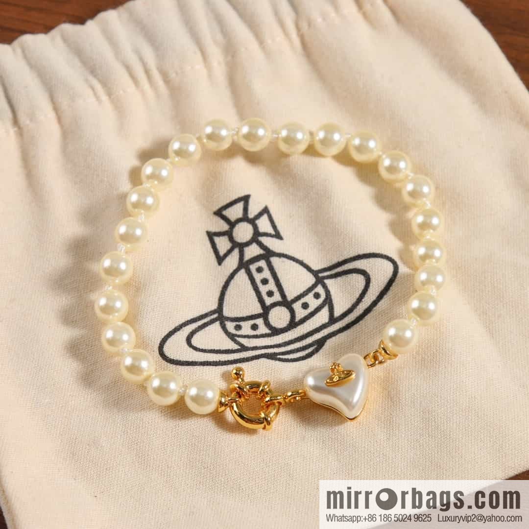 New ☑️ Vivienne Westwood Queen Mother peach heart love Saturn pearl bracelet