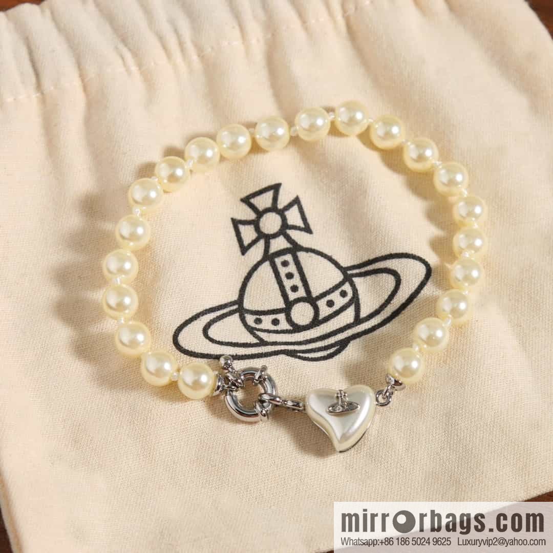 New ☑️ Vivienne Westwood Queen Mother peach heart love Saturn pearl bracelet