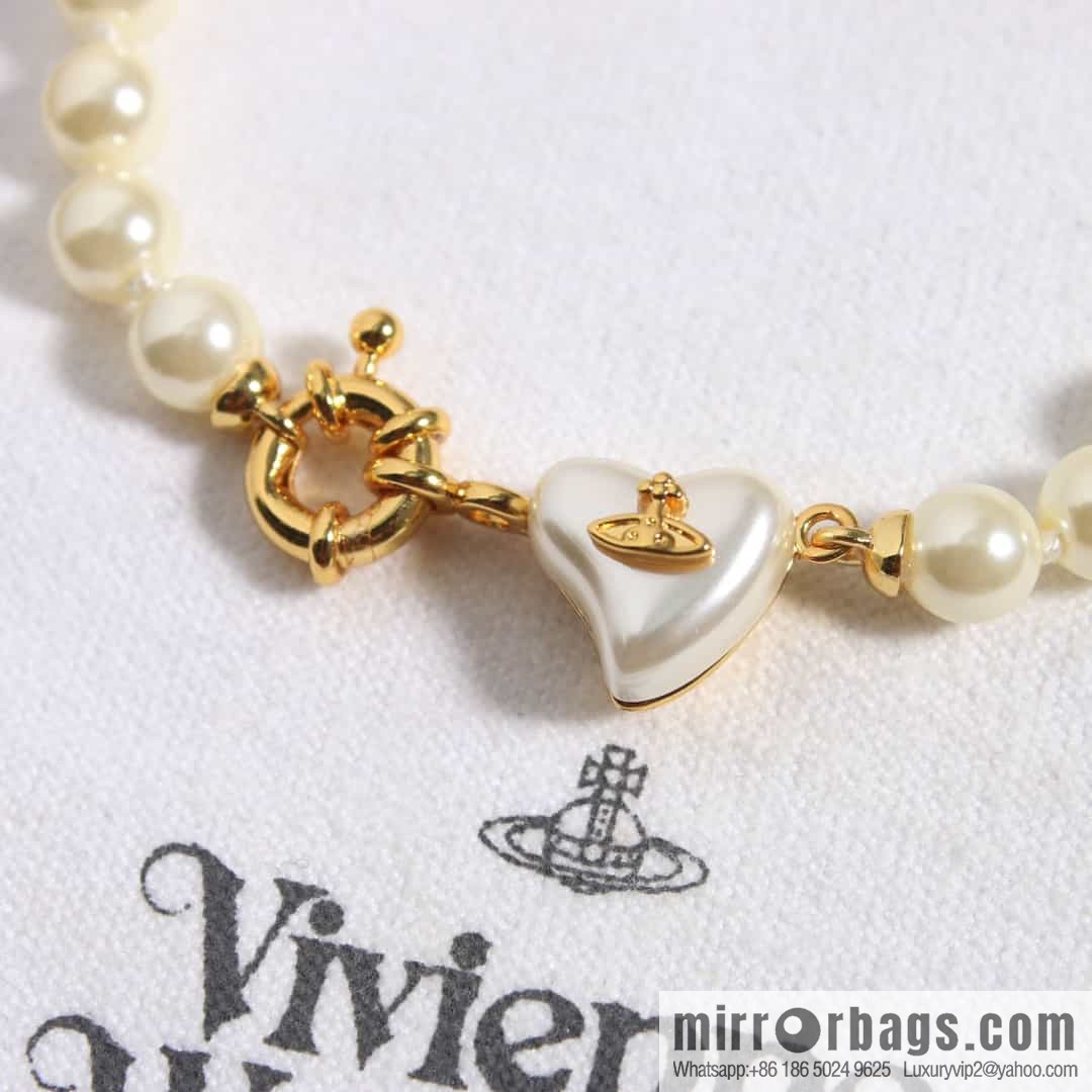 New ☑️ Vivienne Westwood Queen Mother peach heart love Saturn pearl bracelet