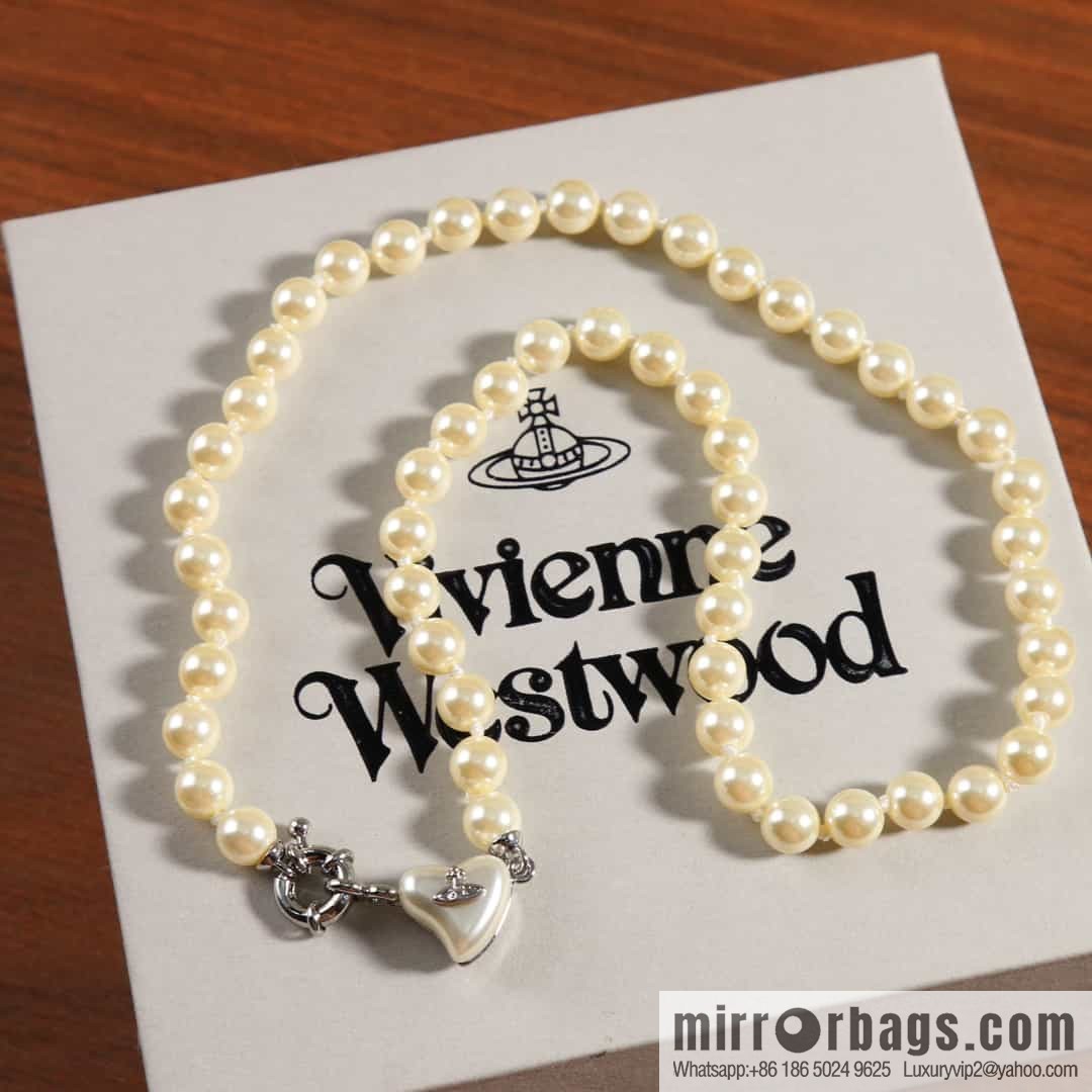 New ☑️ Vivienne Westwood Queen Mother peach heart love Saturn pearl necklace