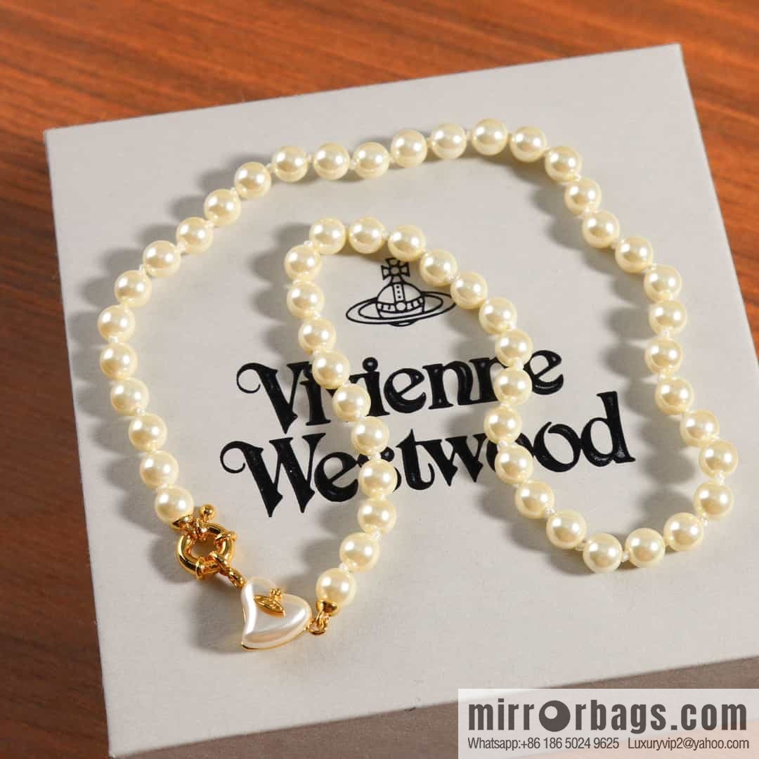 New ☑️ Vivienne Westwood Queen Mother peach heart love Saturn pearl necklace