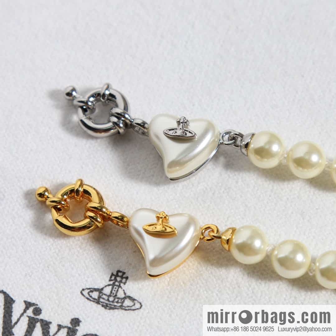 New ☑️ Vivienne Westwood Queen Mother peach heart love Saturn pearl necklace