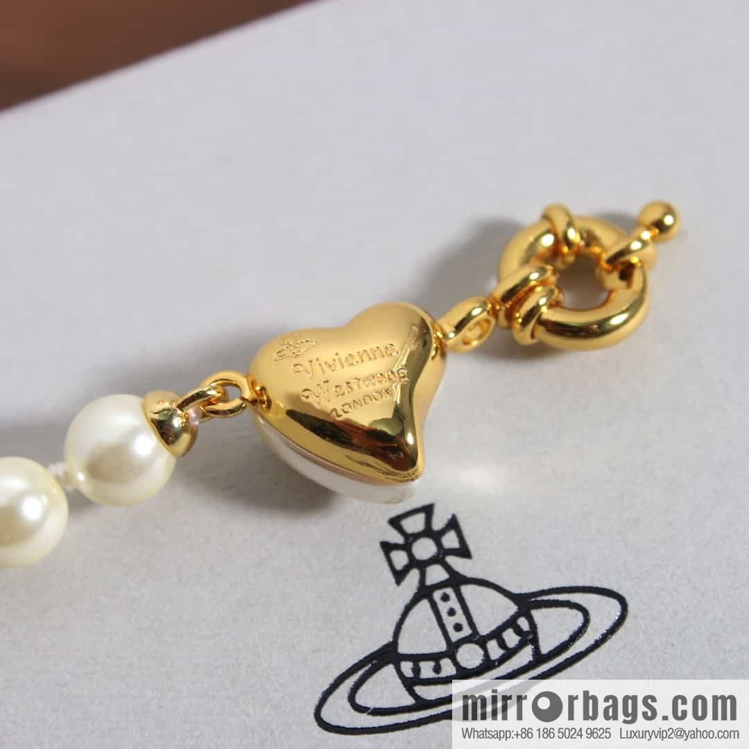 New ☑️ Vivienne Westwood Queen Mother peach heart love Saturn pearl necklace