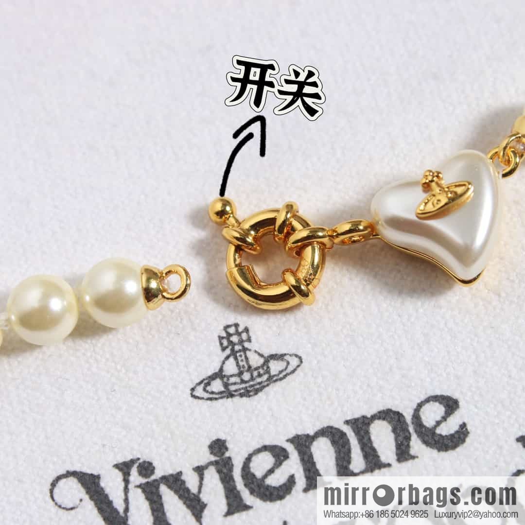New ☑️ Vivienne Westwood Queen Mother peach heart love Saturn pearl necklace