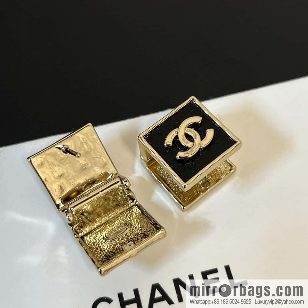 New ☑️ Chanel double c square black leather stud earrings