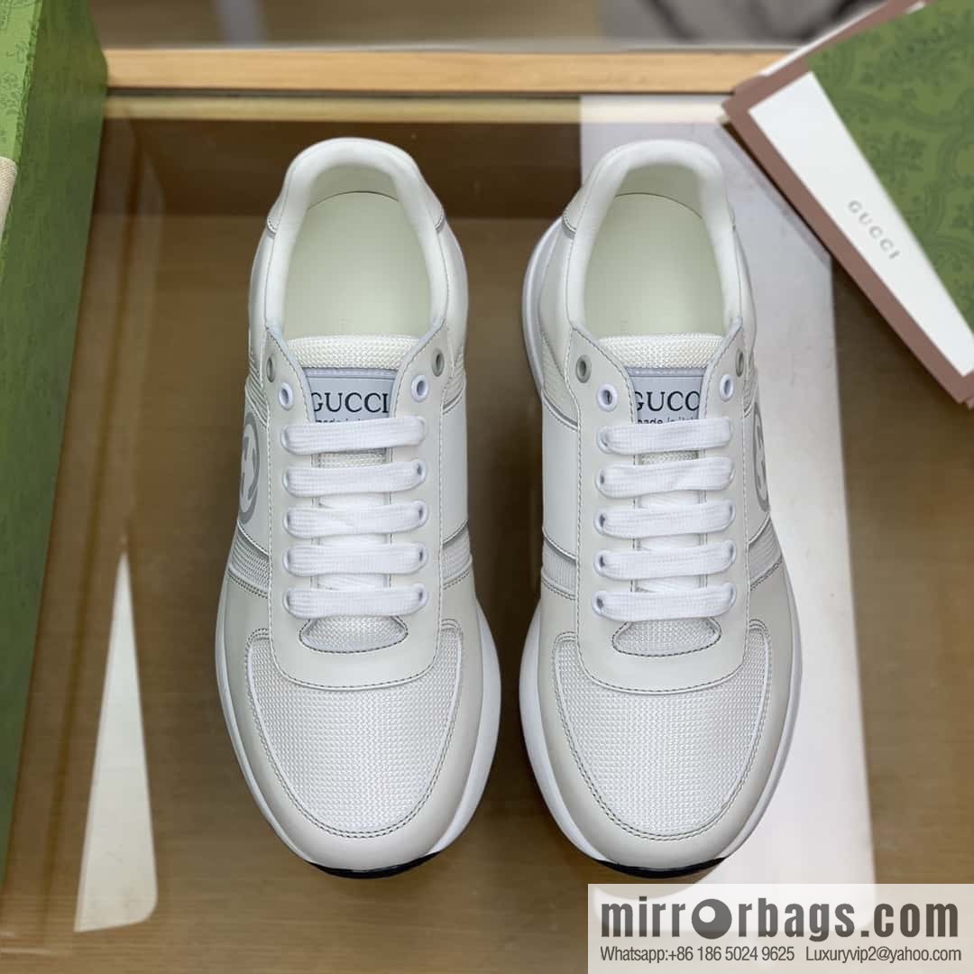 Gucci Gucci uses black and white leather and white mesh men's sports running shoes